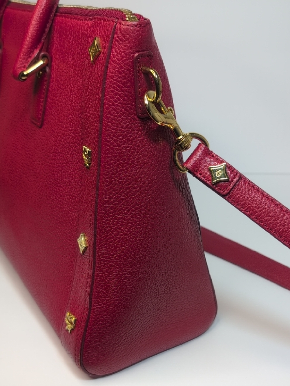 MCM Red Studded Leather Crossbody/ Tote Bag - Picture 7 of 16